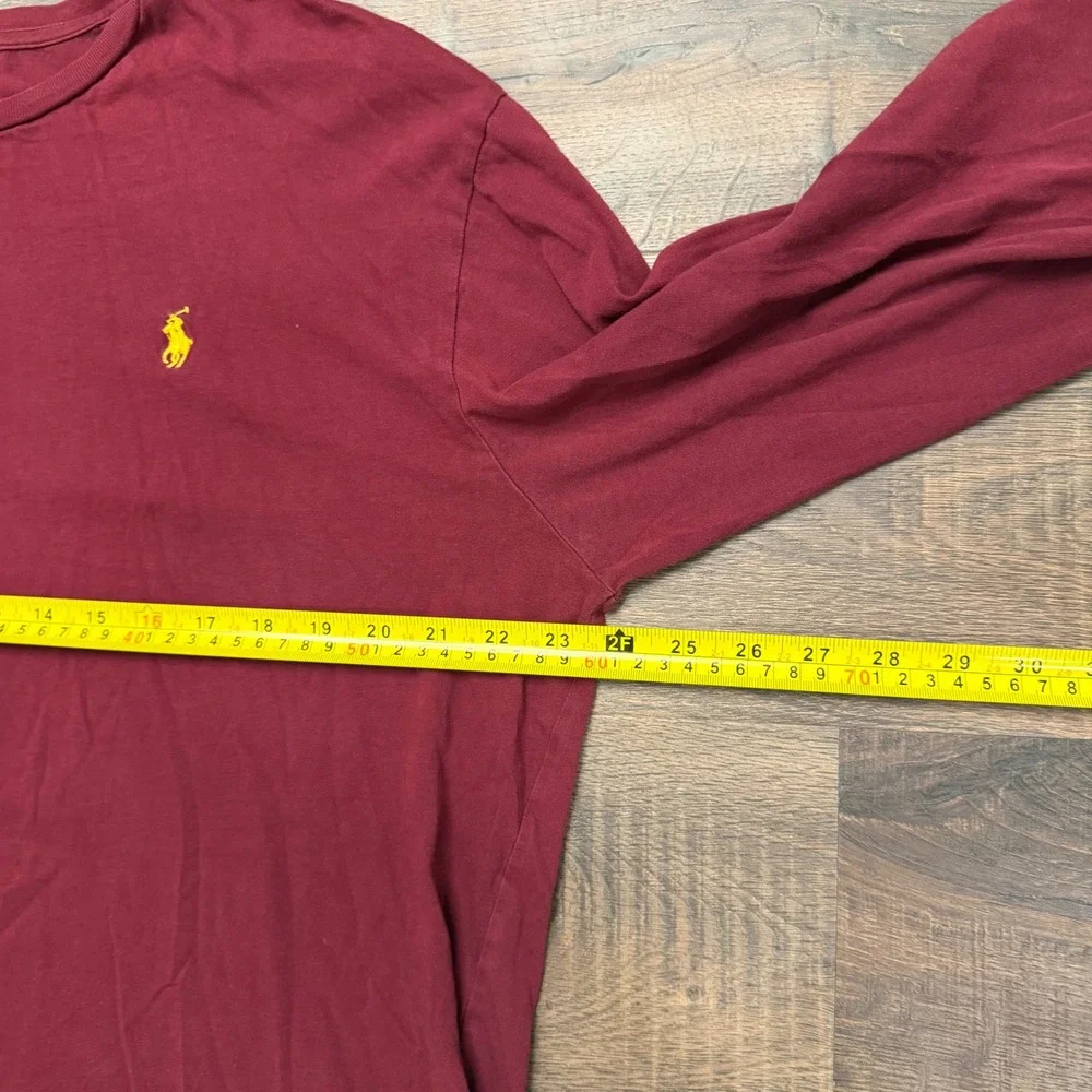Polo Ralph Lauren Mens Long Sleeve T-Shirt Burgundy Maroon Yellow Pony XL